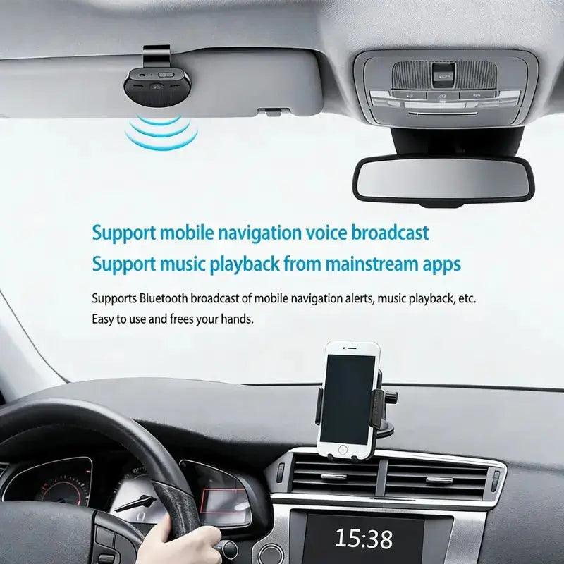 🚗 Bluetooth 5.0 Car Speakerphone – Hands-Free Calls & Music, Easy Clip-On 🔊