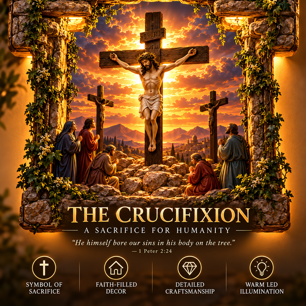 ✝️ He Is Risen – 3-Scene LED Wall Cross Lamp | Last Supper, Crucifixion & Resurrection