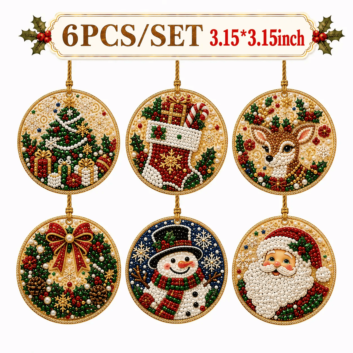 6Pcs/12Pcs Christmas DIY Diamond Painting Ornaments Kit