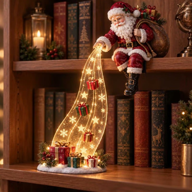 ✨ Christmas Resin Shelf Sitter Ornament with Cascading LED Lights | 6 Styles Available, Warm Festive Indoor Decoration for Family