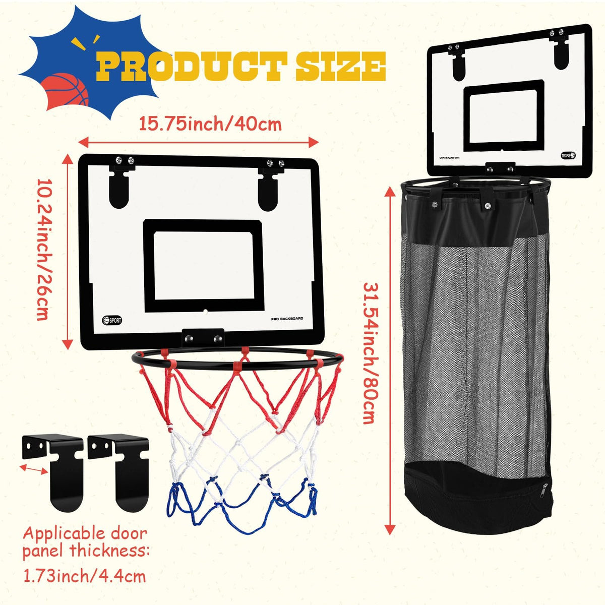 🏀Door Basketball Hoop with Laundry Hamper – Kids Indoor Basketball Set & Hanging Clothes Basket