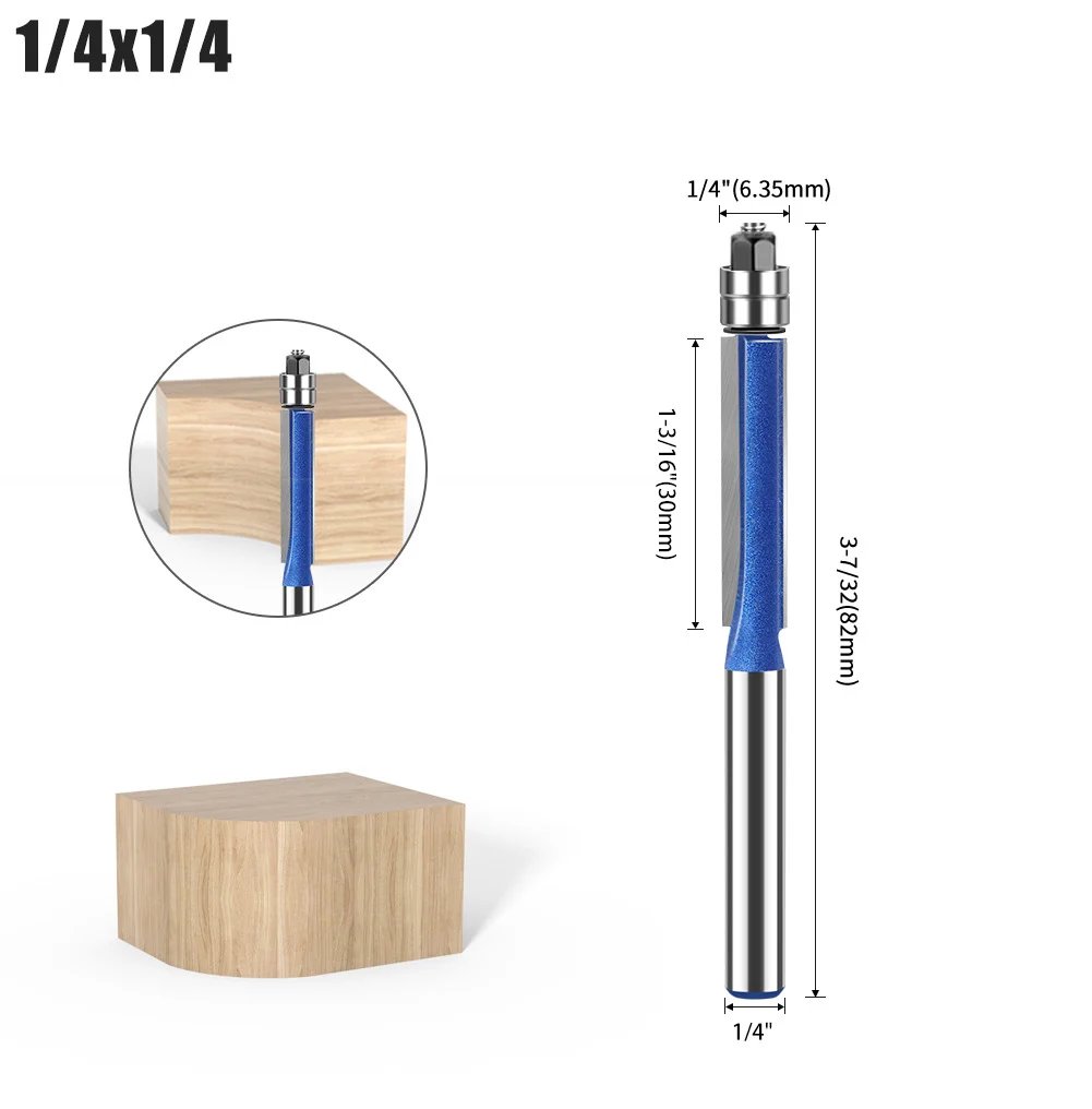 🪵 4-Piece Flush Trim Router Bits – Dual Bearings, 1/4' Shank