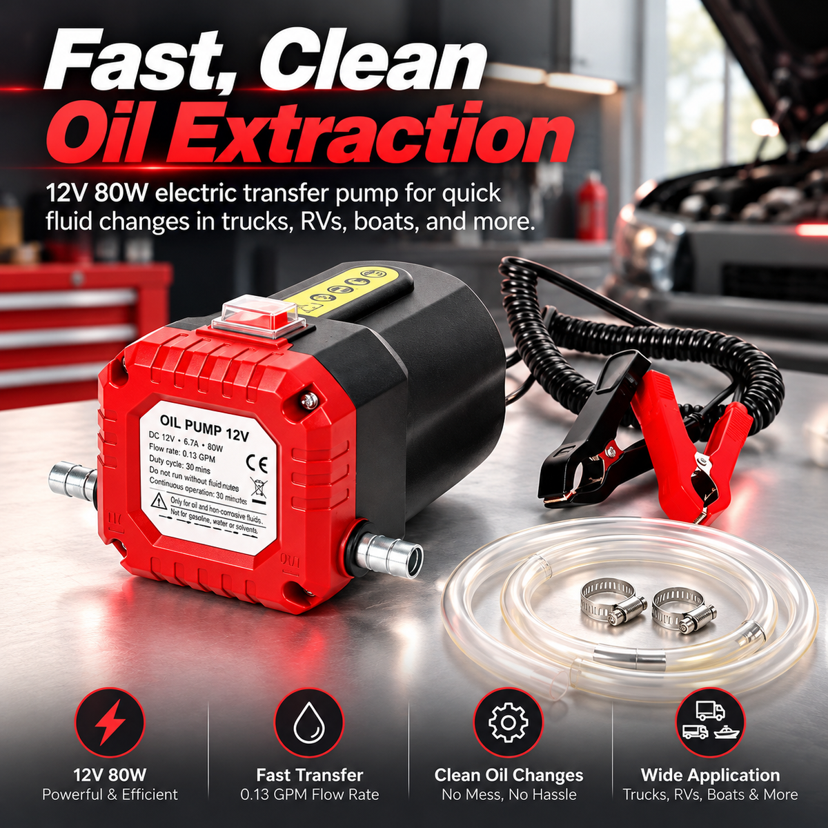 🛢️⚡ 12V 80W Electric Oil Extractor Pump – Engine Oil & Gear Oil Transfer Kit with Hoses