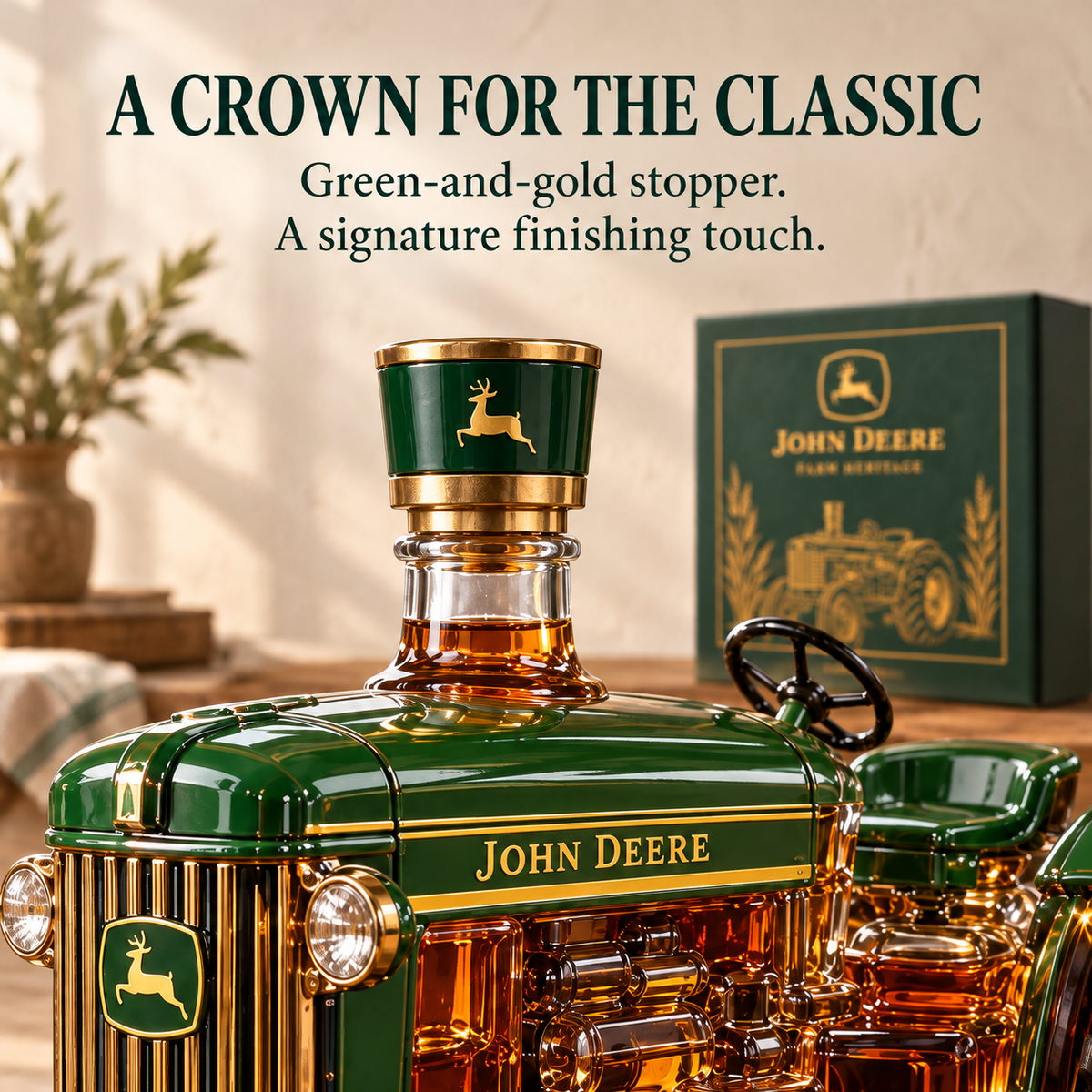 🚜 Farm Heritage Tractor Collector’s Bottle 🌾 Green & Gold Gift Box