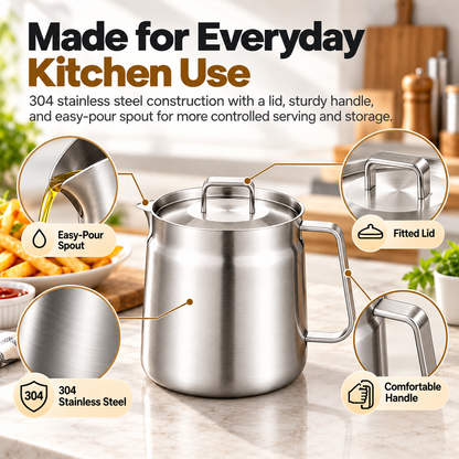 HOT SALE🍟✨ 3-in-1 Stainless Steel Deep Fryer Pot with Oil Filter & Fry Basket 🥘💧 304 Stainless Steel Cooking Oil Strainer & Storage Container 🍗🔥 Easy-Pour Design for Home Kitchen 🍳💖 1.5L/2L Available
