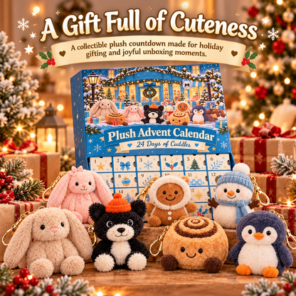 🎄 24-Day Plush Advent Calendar – Mini Character Surprises & Collectible Bag Charms