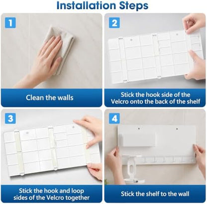 No Drill Extra Wide Floating Wall Shelf, Bedside Organizer for Tablet Phone