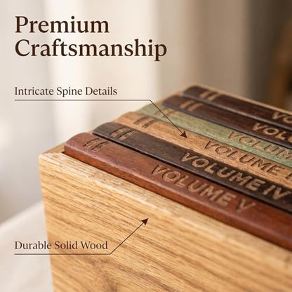 Vintage drink Coasters Set of 5– Wooden Book-Style Coasters with stand, Antique Style Coasters for Drinks, Home Decor, Kitchen Decor, Dining Room Decor, Vintage Bar Decor for Coffee Shop & Restaurant