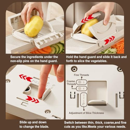 🥕Vegetable Mandoline Slicer with Safe Hand Guard, One-Click Blade Switch