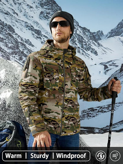 🧥 Men's Fleece-Lined Outdoor Jacket – Waterproof 9-Pocket Hooded Design