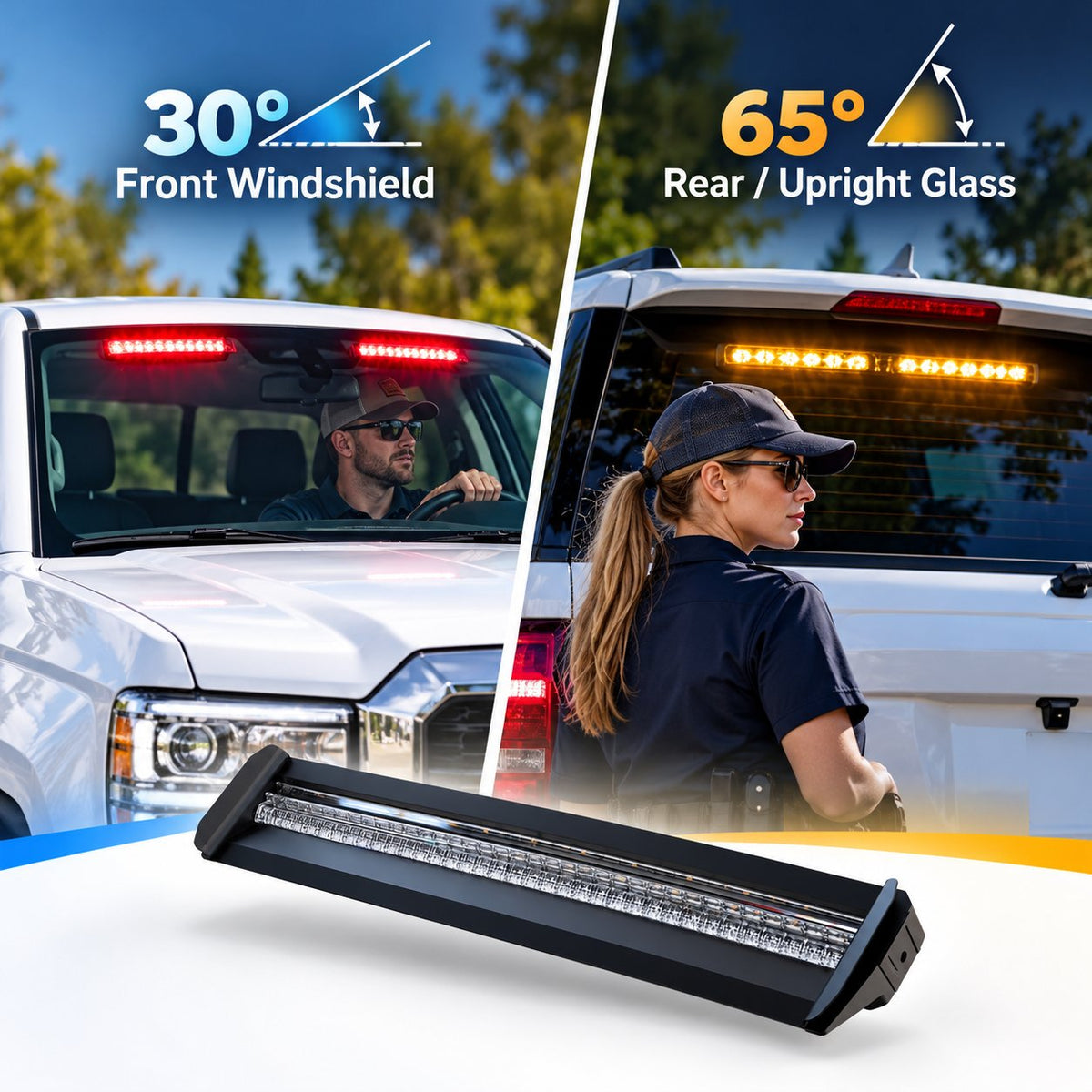 🚨 Anti-Glare LED Warning Light Bar – 3-Color Interior Windshield Strobe Light