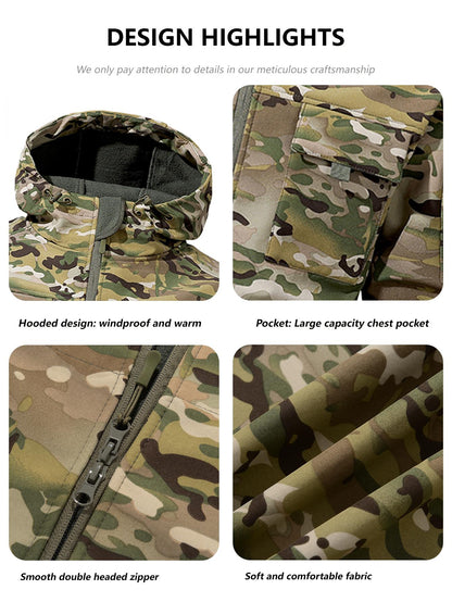 🧥 Men's Fleece-Lined Outdoor Jacket – Waterproof 9-Pocket Hooded Design