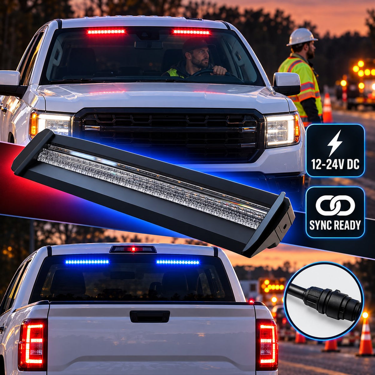 🚨 Anti-Glare LED Warning Light Bar – 3-Color Interior Windshield Strobe Light