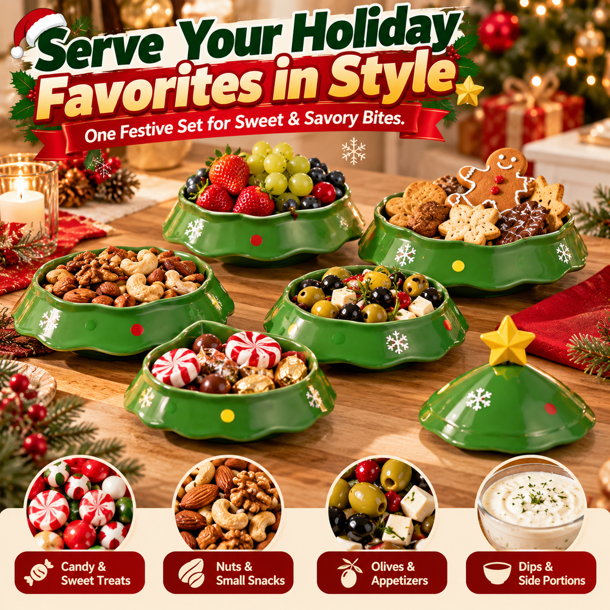 🎄 5-Layer Christmas Tree Serving Tray – Stackable Snack & Dip Bowls, Festive Holiday Table Decor & Christmas Gift 🎁