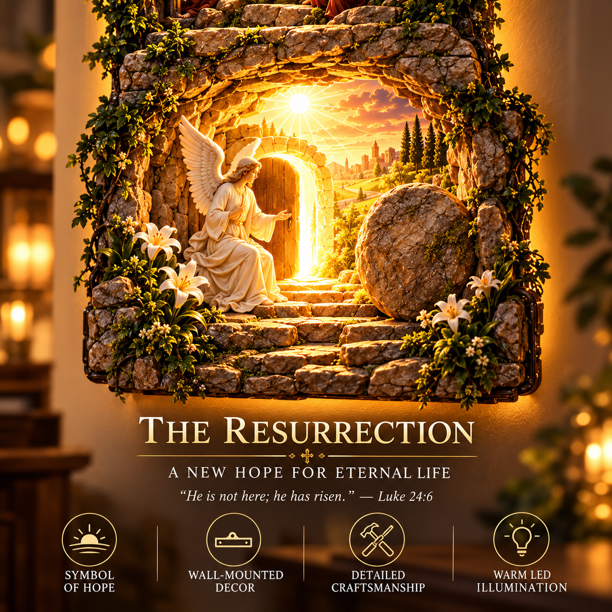 ✝️ He Is Risen – 3-Scene LED Wall Cross Lamp | Last Supper, Crucifixion & Resurrection