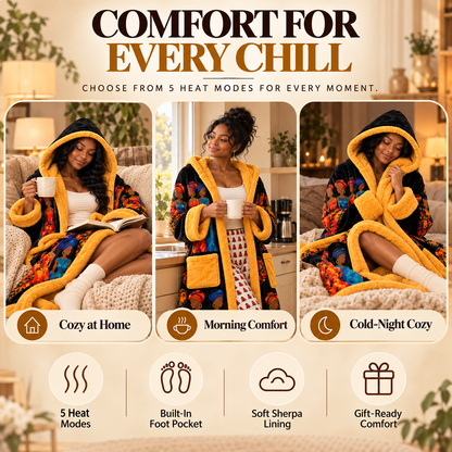 🔥 5-Mode Heated Sherpa Robe – Full-Length Wearable Warmth with Built-In Foot Pocket
