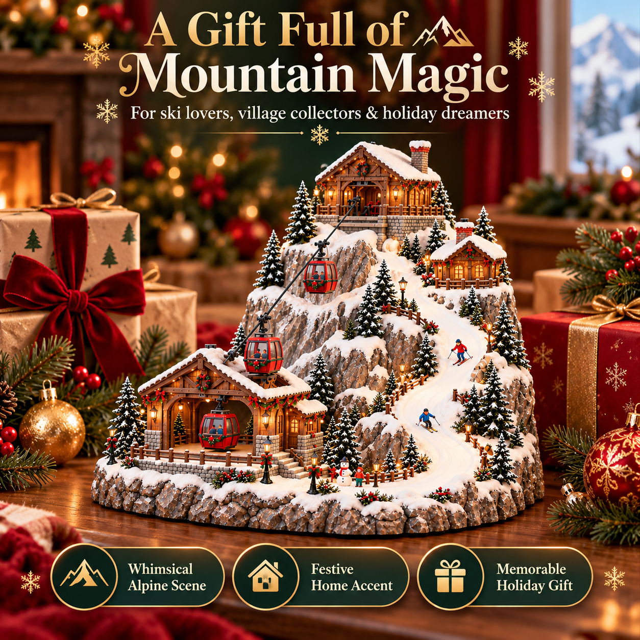 Alpine Christmas Ski Village presented as a festive holiday gift