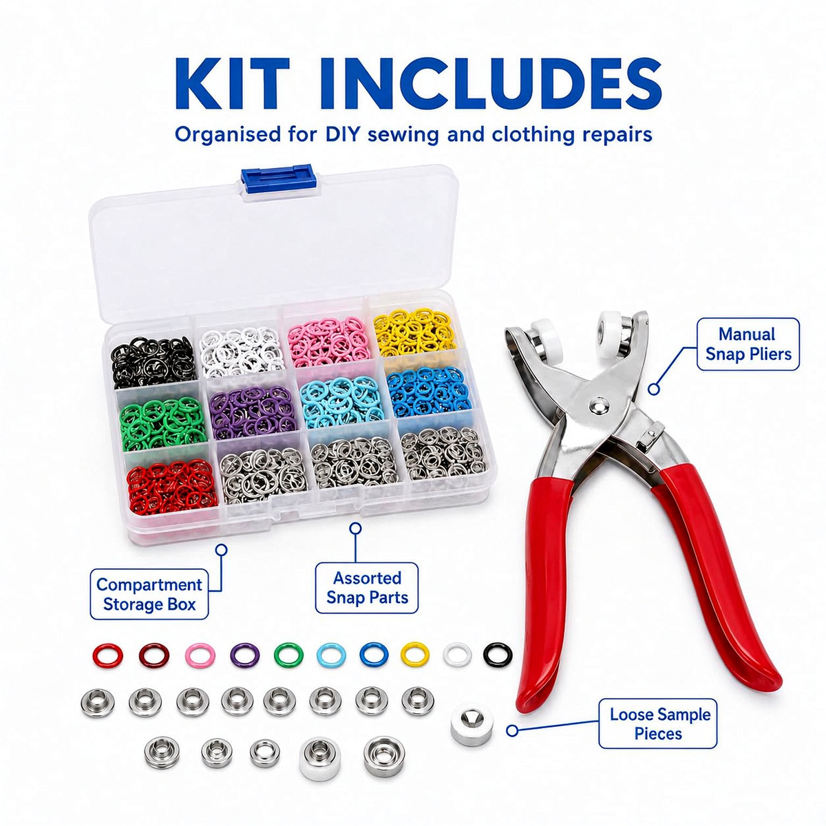 🎨Seamless Stitching Sewing Kit-100Pcs Invisible Colored Metal Buckle & Manual Pressure Pliers 🔧