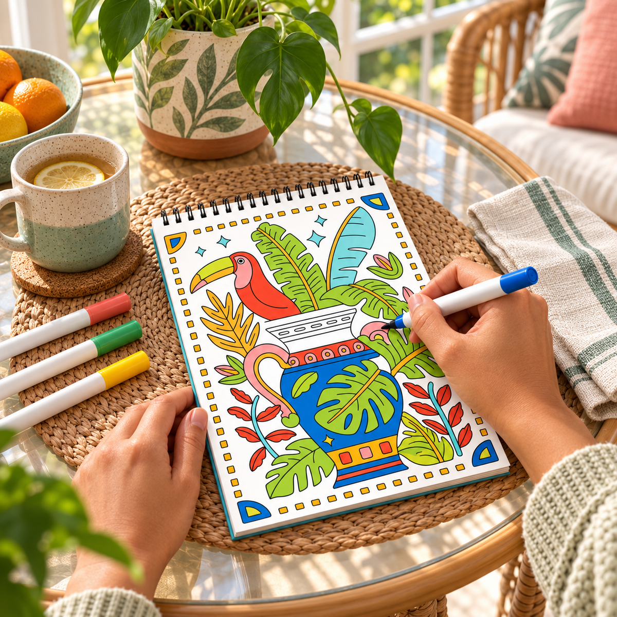 🥳2026 HOT SALE 🌿Trace-By-Groove Guided Flow Art Coloring Pad with Double-Sided Markers 🎨