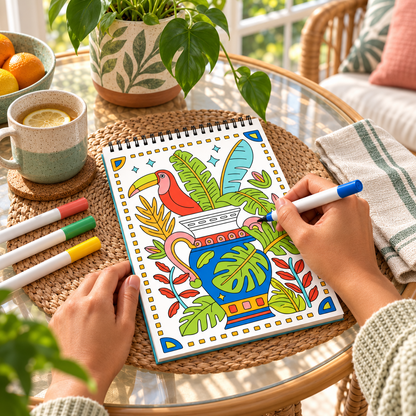 🥳2026 HOT SALE 🌿Trace-By-Groove Guided Flow Art Coloring Pad with Double-Sided Markers 🎨