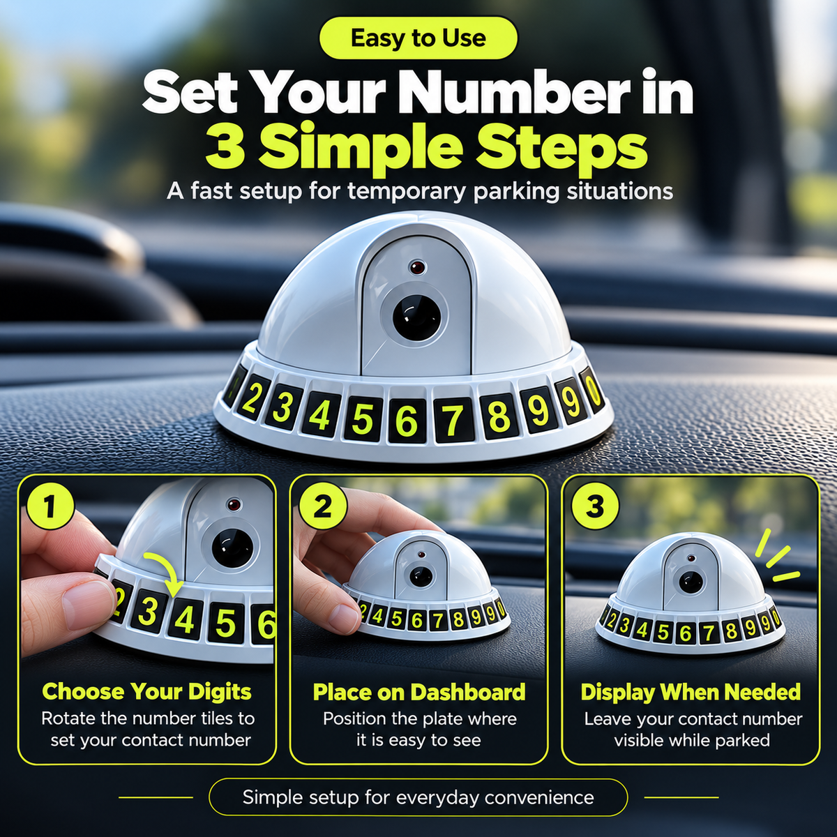 🚗 ParkGuard™ 2-in-1 Smart Parking Number Plate – Built-In Security Camera & Adjustable Phone Number Display