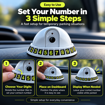 🚗 ParkGuard™ 2-in-1 Smart Parking Number Plate – Built-In Security Camera & Adjustable Phone Number Display