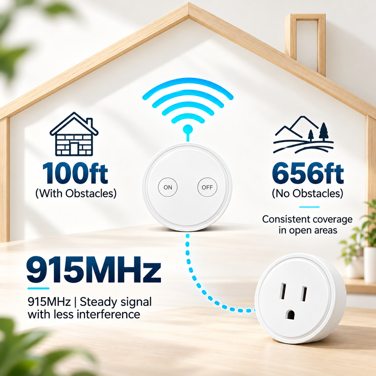 RF Wireless Remote Control Outlet – Pre-Paired Plug-In Switch with Magnetic Remote