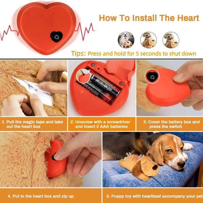 Dog Anxiety Heartbeat Plush Toy Sleep Simulation Calming Durable Interactive Pet Chew