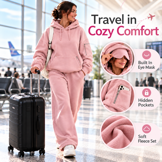 ✈️ Women's Travel Hoodie – Built-In Sleep Mask & Hidden Zipper Pockets 😴