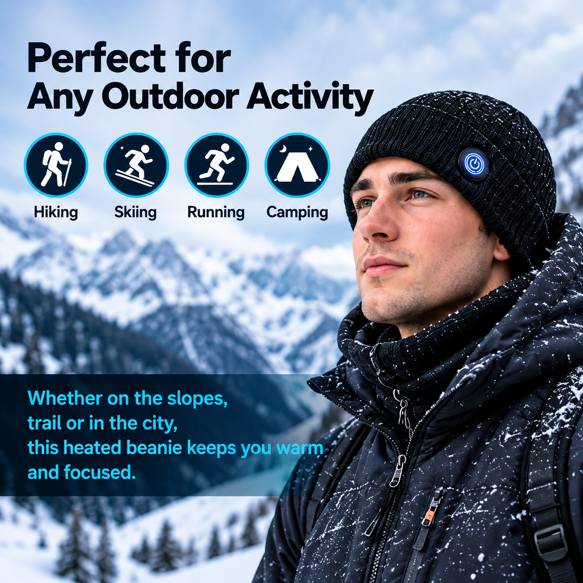 🔥ThermoBeanie™ Rechargeable Heated Beanie – 3 Heat Settings, 5000mAh Battery & USB-C Charging