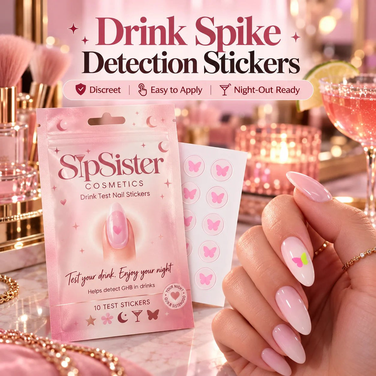 🦋 Discreet Drink Test Nail Stickers