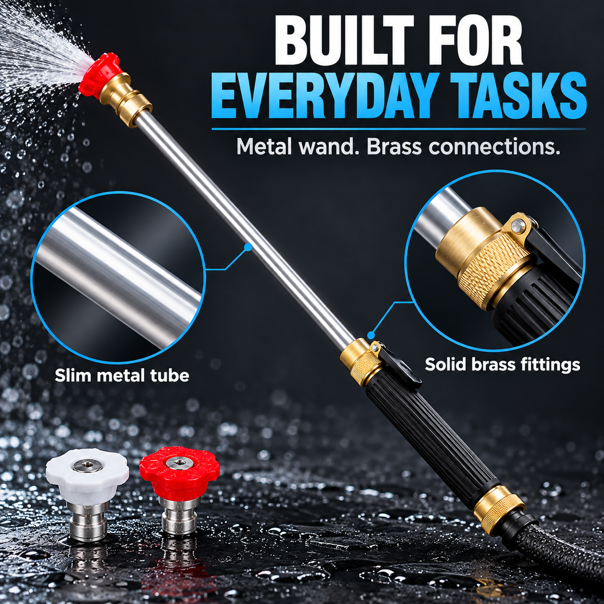 💦High-pressure water gun – 3 interchangeable nozzles, durable aluminium alloy & powerful ✨