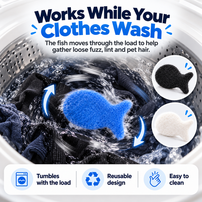 🐾 Reusable Laundry Fish Pet Hair Remover – Washable Fur & Lint Catcher