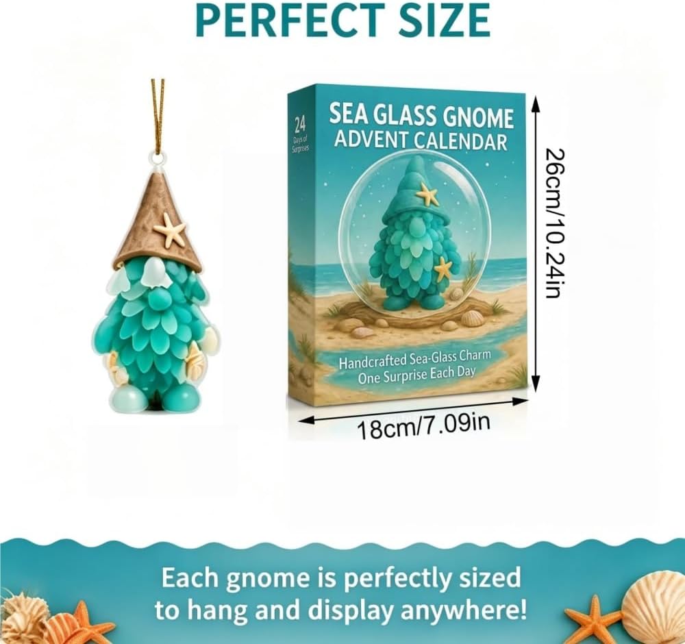 🎄🎅Sea Glass Gnome Advent Calendar 2026,24 Days Acrylic Marine Life Gnome Charms