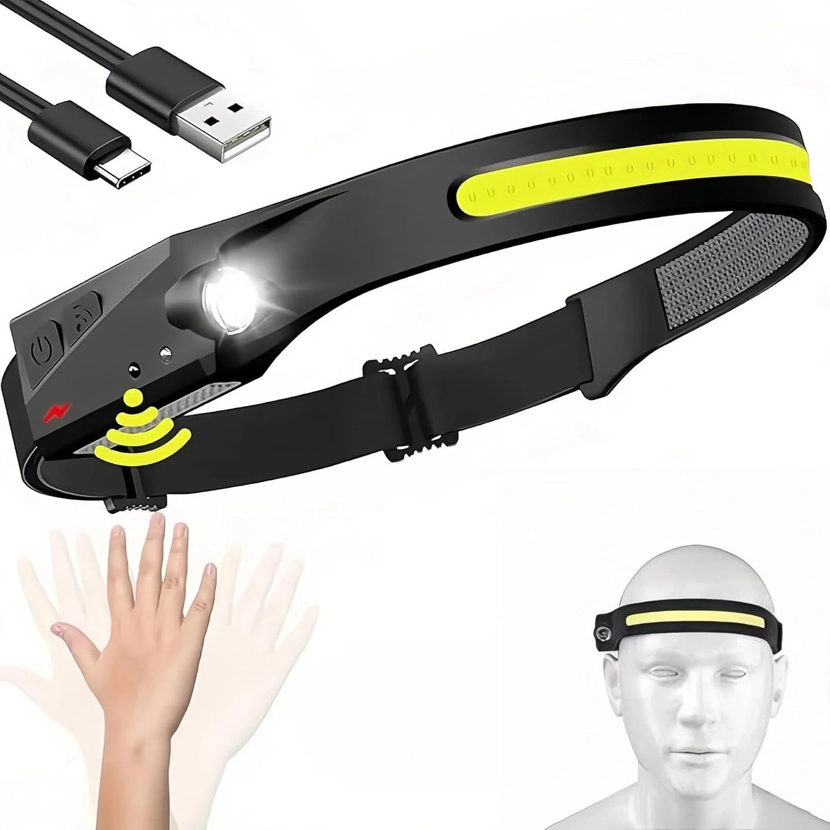Led headlamp rechargeable 230° Wide Beam Motion Sensor Head Light for Adults
