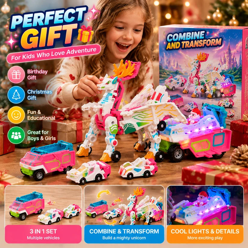 3 in 1 transforming unicorn vehicle toy set