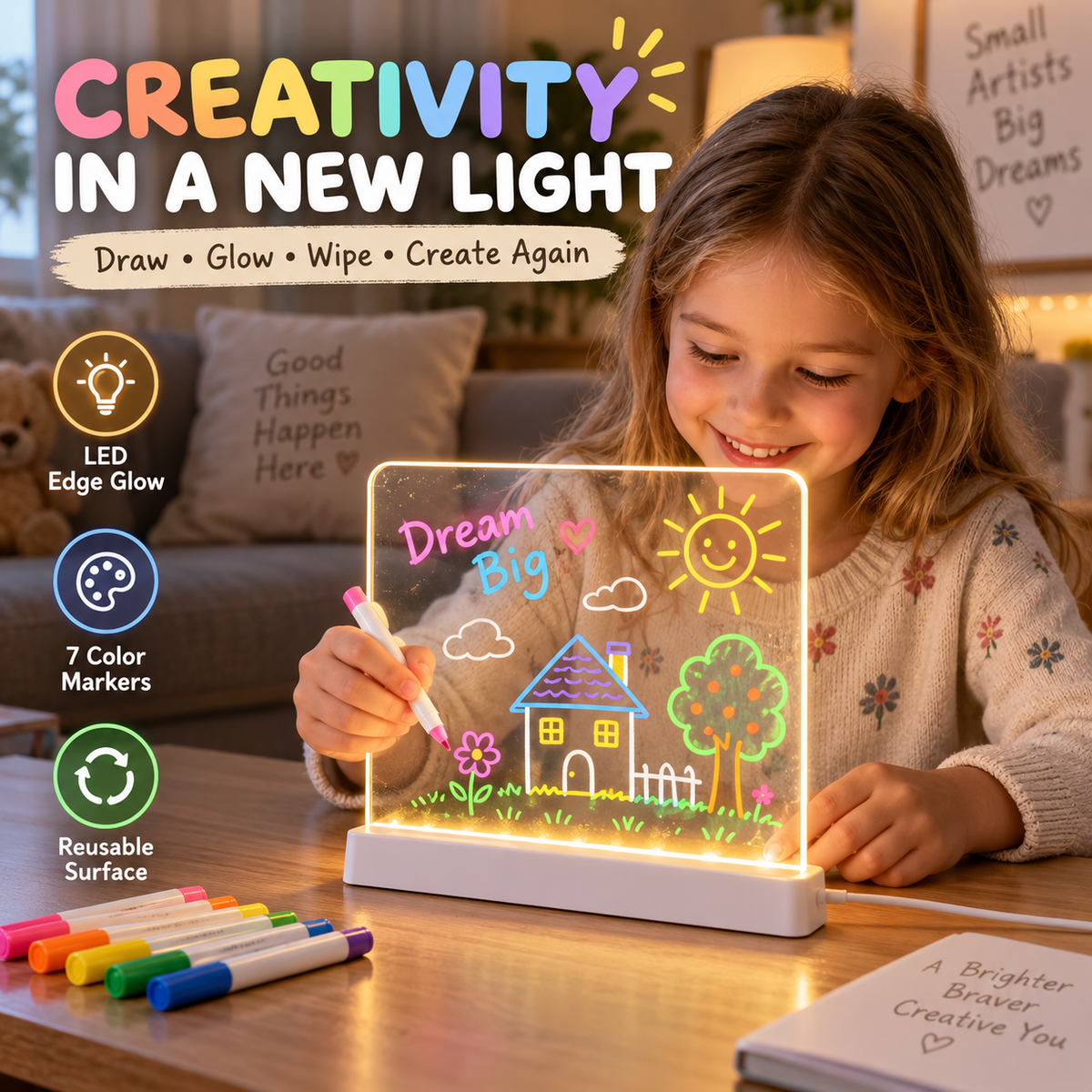 ✨ LED Note Board 🎨Includes 7 colour pens