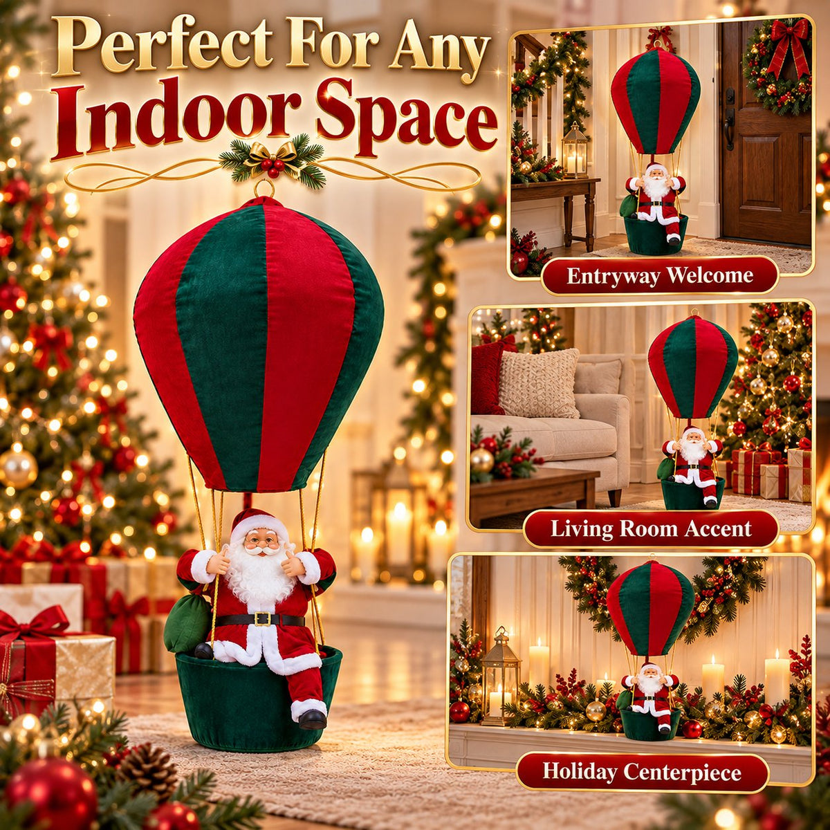 Musical Light-Up Floating Santa Decor ✨Easy Storage & Cordless Glow🎄