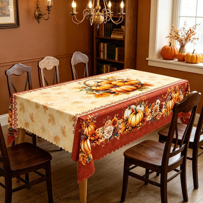 🥰🌻Thanksgiving Tablecloth ，Stain Resistant Washable Polyester Turkey Harvest Tablecloths