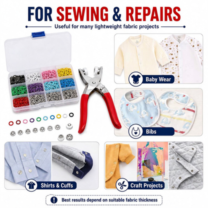 🎨Seamless Stitching Sewing Kit-100Pcs Invisible Colored Metal Buckle & Manual Pressure Pliers 🔧