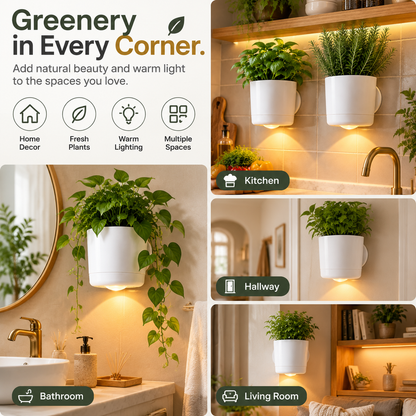 🌿 Wall-Mounted Magnetic Planter with Warm LED Light – Space-Saving Indoor Herb Pot & Modern Home Decor