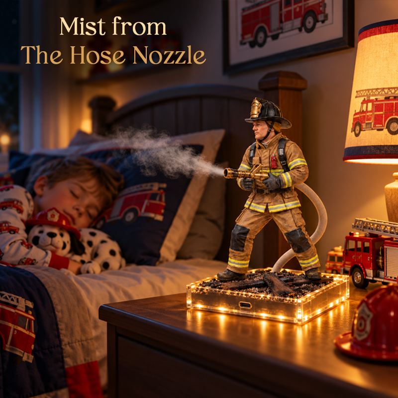 🚒 Firefighter Mist Humidifier – LED Rescue Scene Desk Decor & Gift for Firefighter Fans