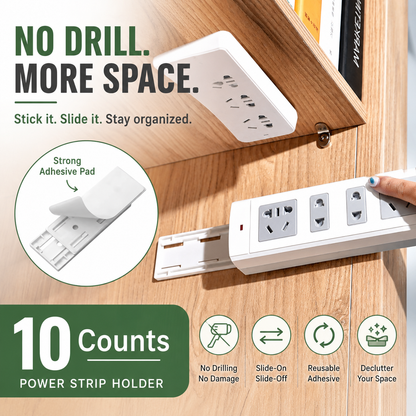 🔌Punch-Free Power Strip Holder – Peel, Stick & Organize