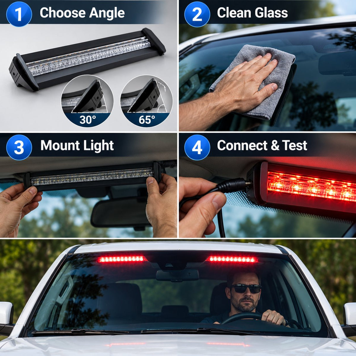 🚨 Anti-Glare LED Warning Light Bar – 3-Color Interior Windshield Strobe Light