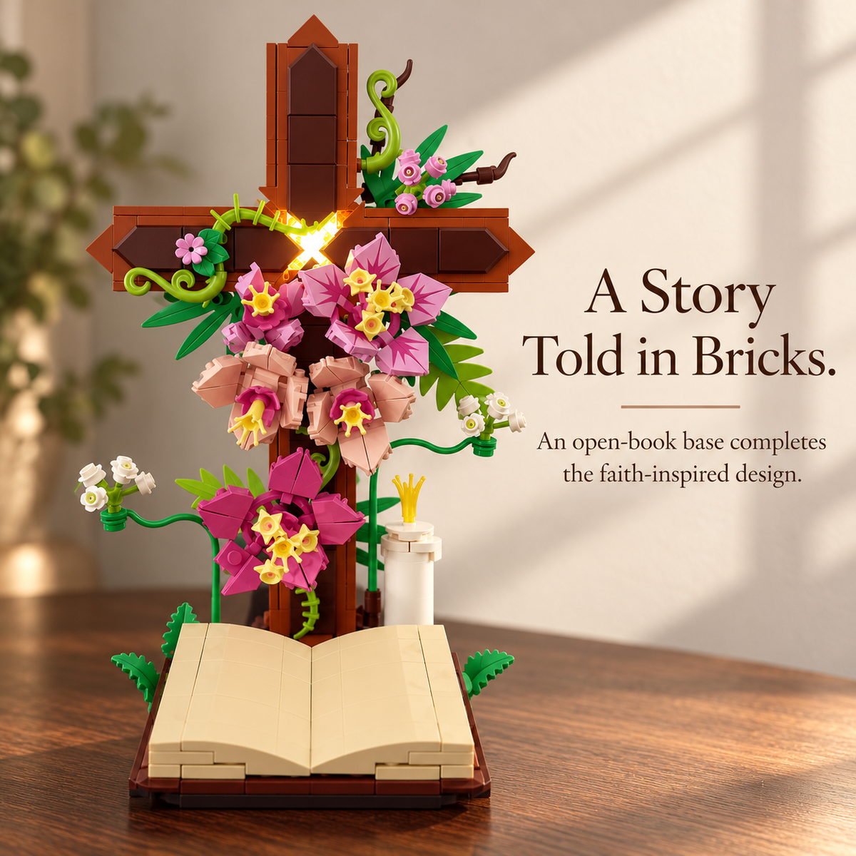 ✝️🎄Floral Cross Building Set – Light-Up Christian Décor & Meaningful Gift🎁