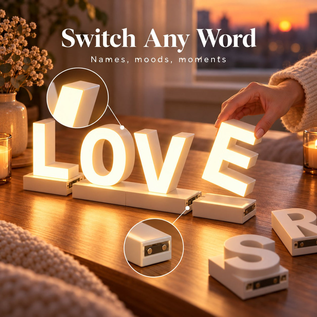 Reconfigurable Magnetic LED Letter Light | For desk & event decor✨🎁