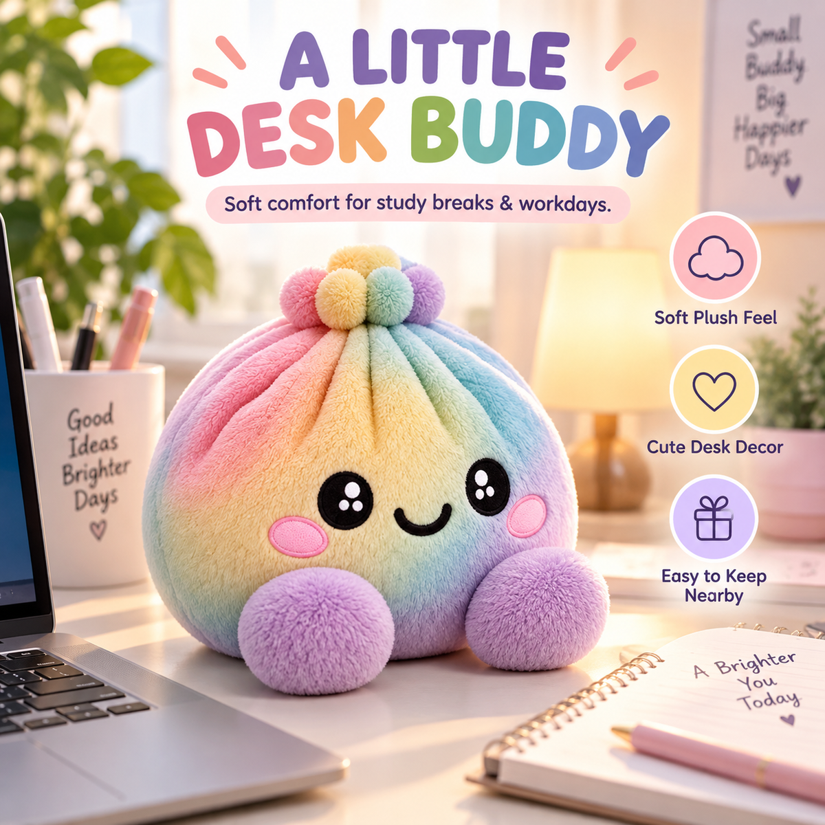 🌈Cute Plush StuffedDumpling Squishies, BigRainbow Squishes withSteamer🥟🎁
