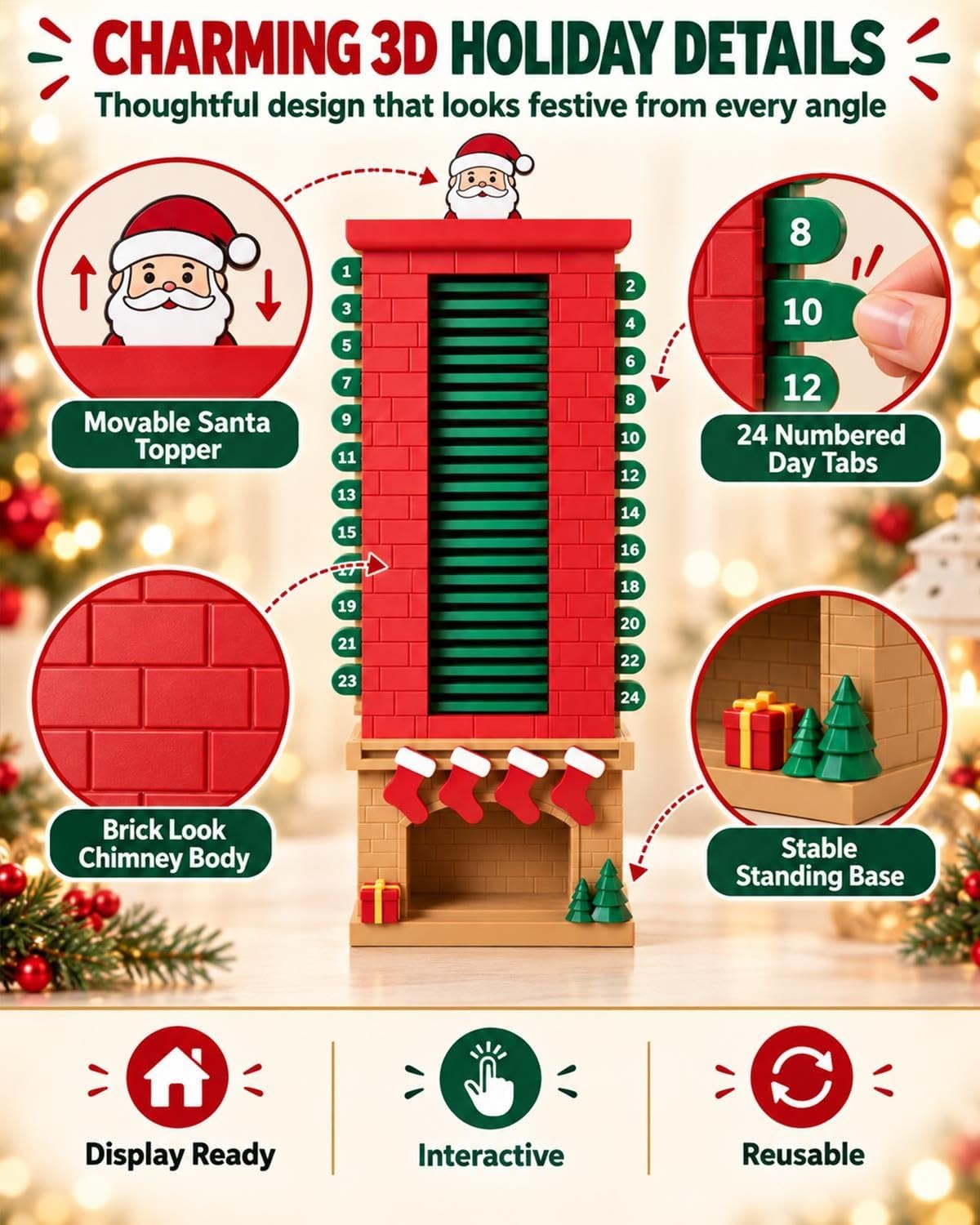 🎅 3D Printed Santa Chimney Advent Calendar – 24-Day Christmas Countdown 🎄