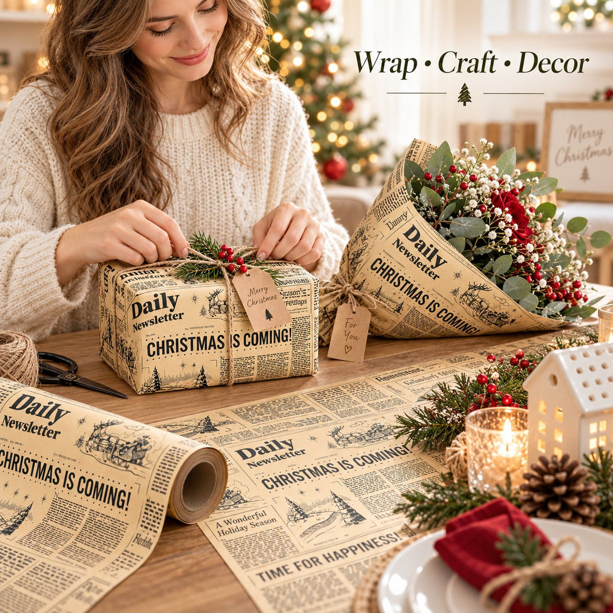 📰🎁 Retro Newspaper Christmas Paper Roll