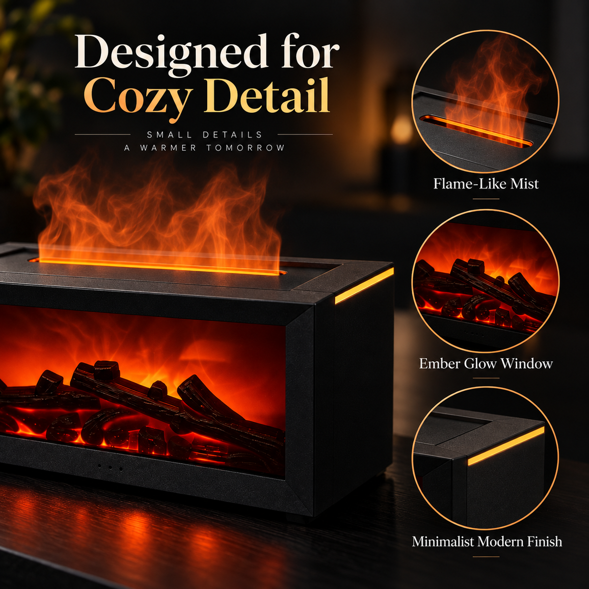 Flame-Effect Ambient Fireplace Humidifier – Remote-Control Cozy Tabletop Decor